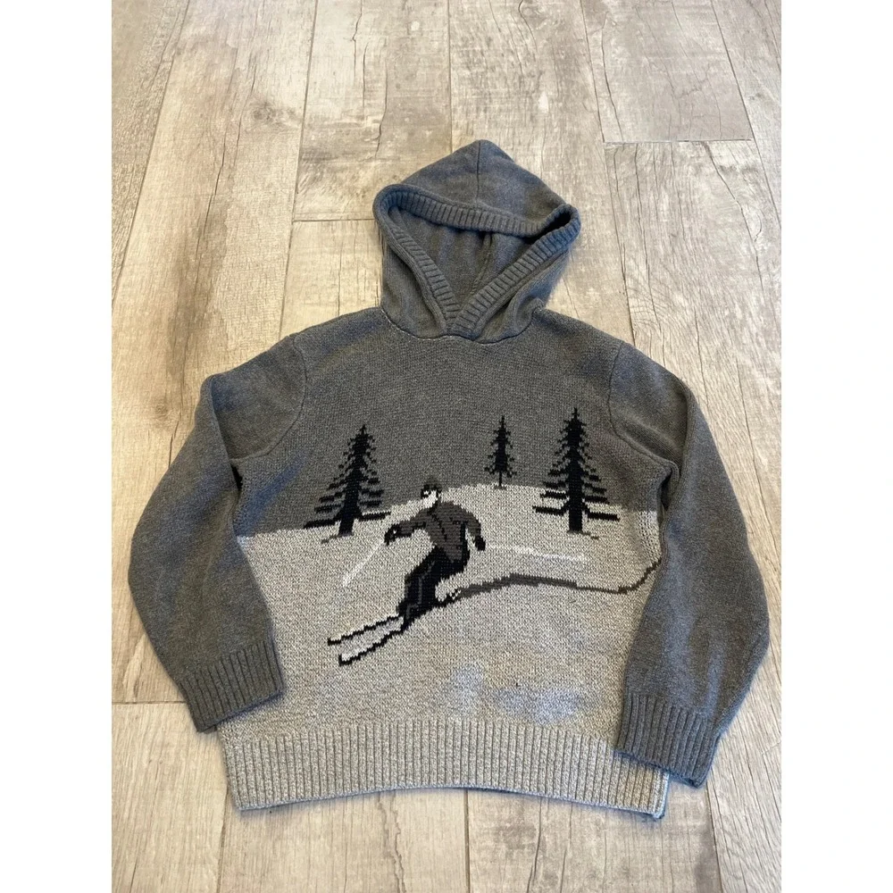 Abercrombie Kids Grey Knit Ski Graphic Hoodie Sweater‎ Boys Size 9/10 Winter
